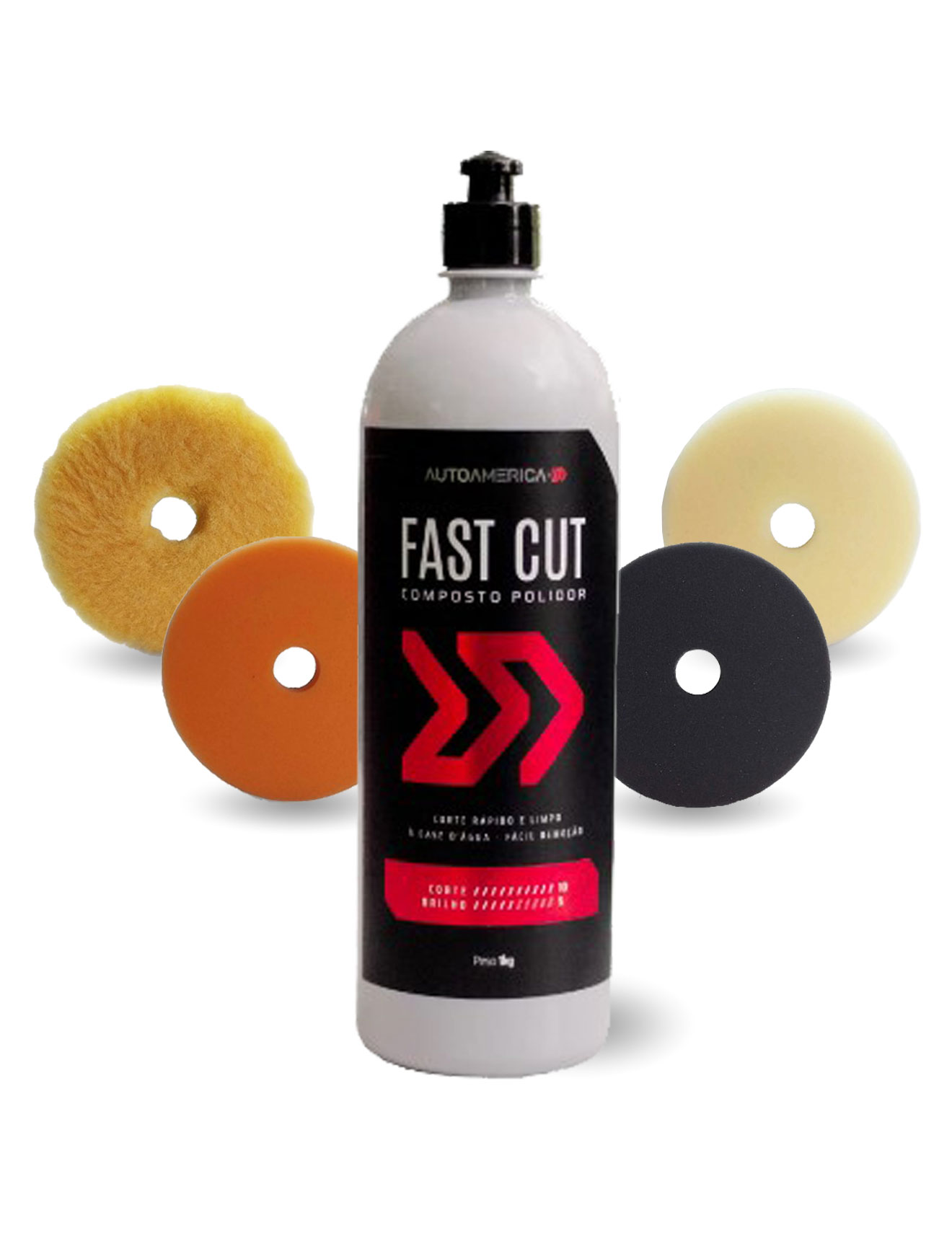 Composto Polidor Base D'Água Corte Rápido Fast Cut 1kg  Autoamerica  + Jogo de Boinas Artwax Kit 5 Unidades