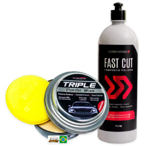 Composto Polidor Base D'Água Corte Rápido Fast Cut 1kg  + Cera de Carnaúba Triple Paste Wax 300g Autoamerica Kit
