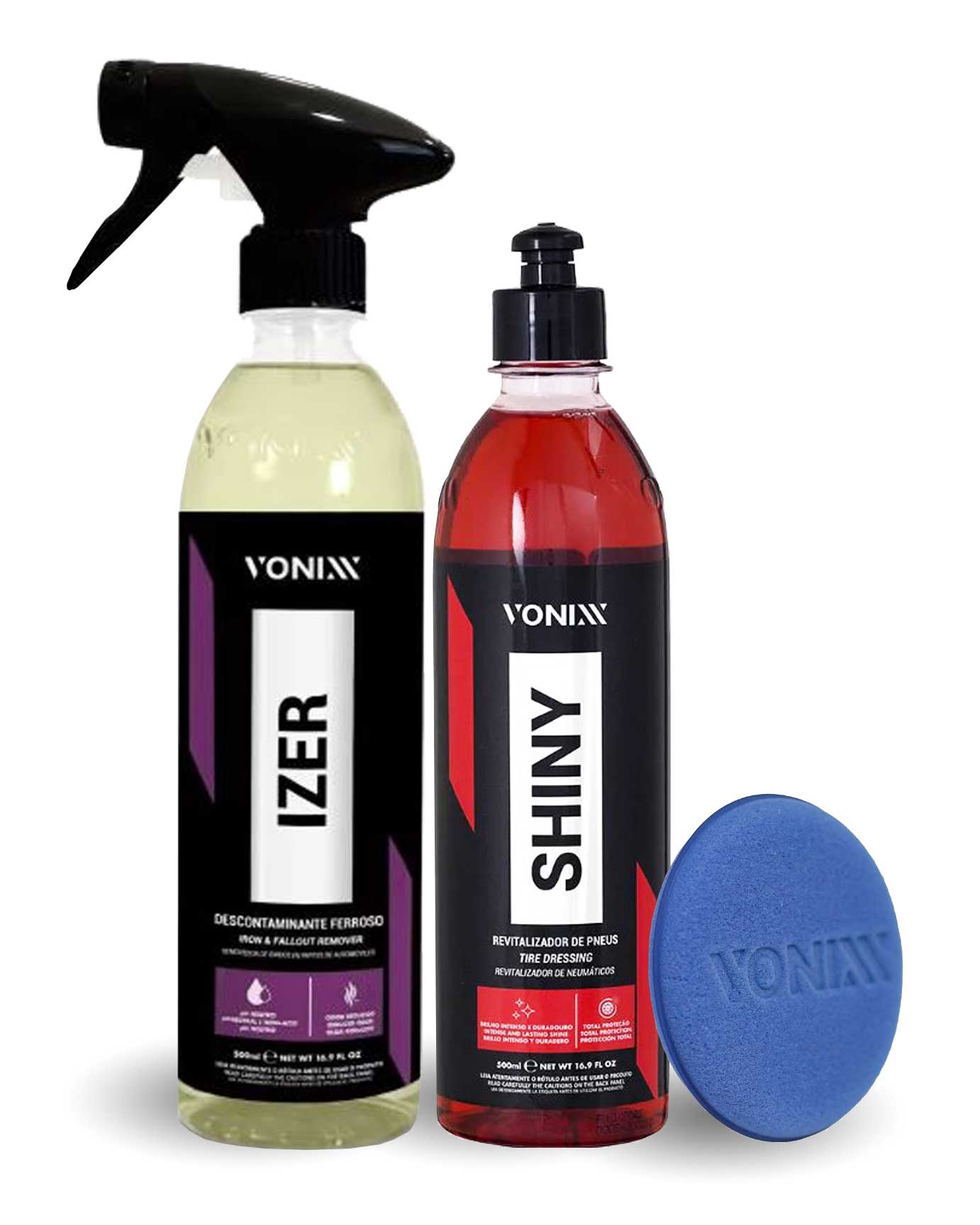 Revitalizador de Pneus Brilho Intenso + Descontaminante Ferroso Vonixx Kit 3 Unidades