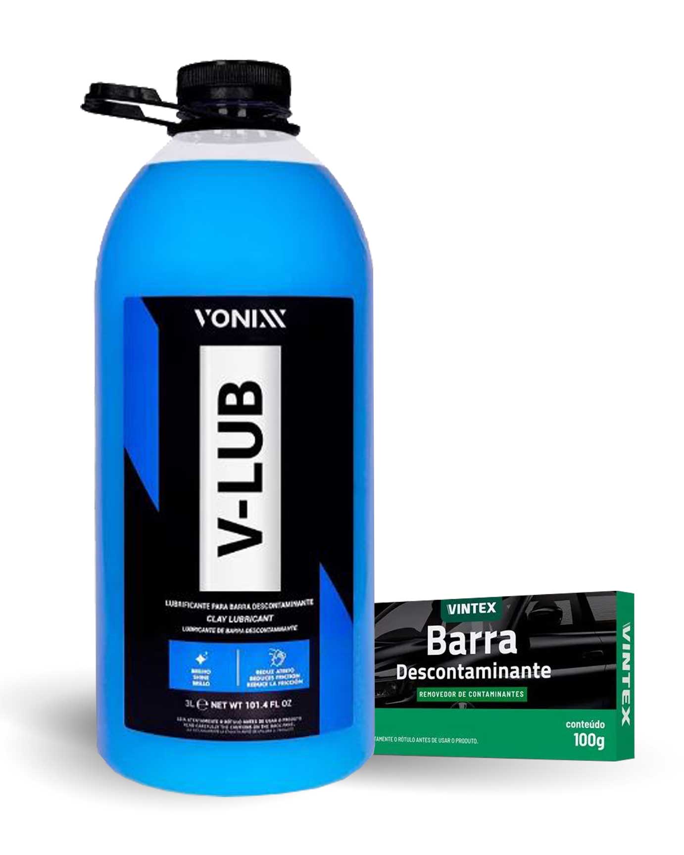 Kit Vintex Claybar Descontaminante de Pintura 100g + Vonixx V-Lub Lubrificante 3L