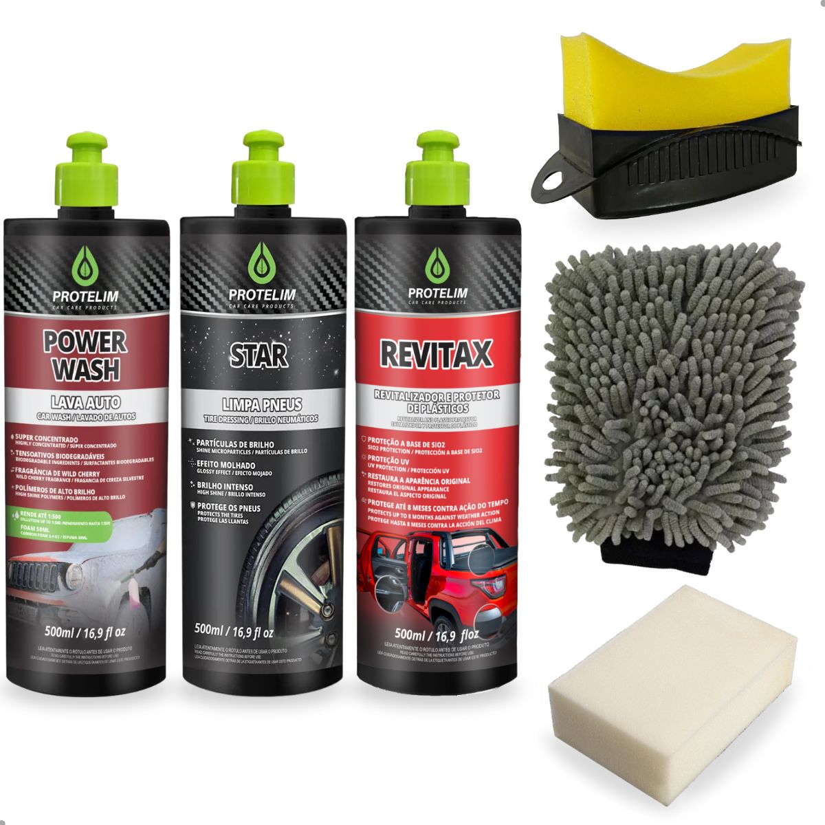 Kit 06 Unidades Lavagem Revitalização e Brilho Para Pneus Protelim